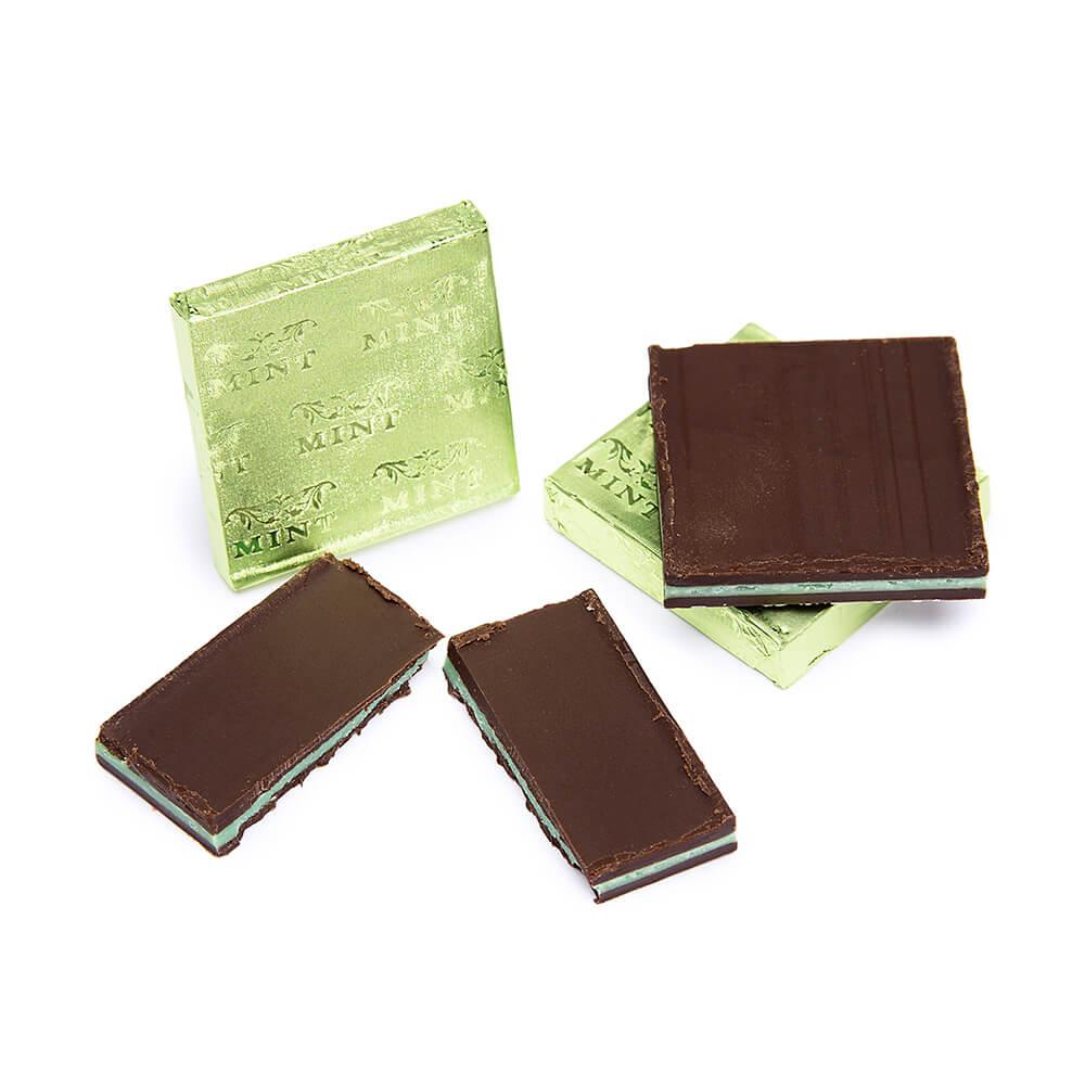 Madelaine Light Green Foiled Mint Truffle Dark Chocolate Squares: 5LB Box - Candy Warehouse