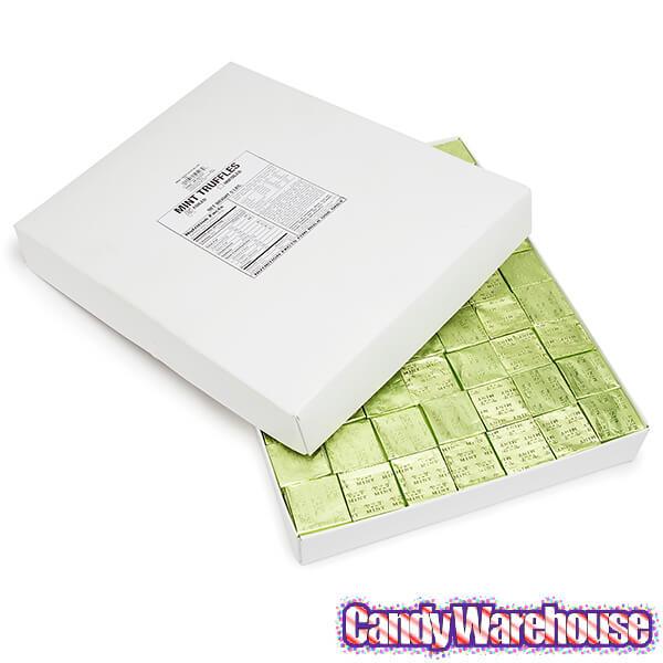 Madelaine Light Green Foiled Mint Truffle Dark Chocolate Squares: 5LB Box - Candy Warehouse