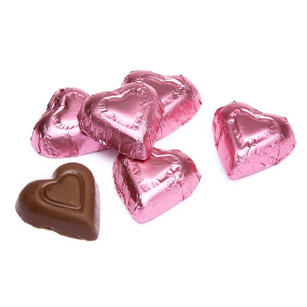 Madelaine Pink Foiled Milk Chocolate Hearts: 5LB Box - Candy Warehouse