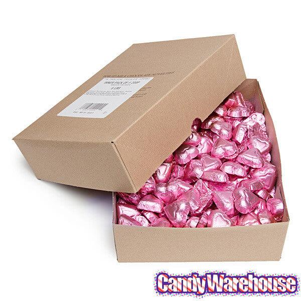 Madelaine Pink Foiled Milk Chocolate Hearts: 5LB Box - Candy Warehouse