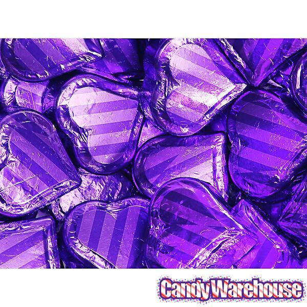 Madelaine Purple Foiled Peanut Butter Filled Chocolate Hearts: 40-Piece Tub - Candy Warehouse