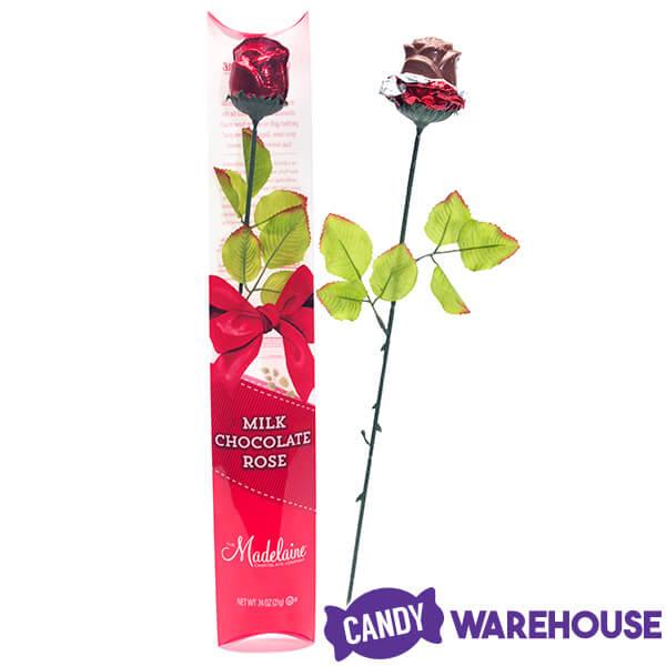 Madelaine Red Foiled Long Stem Milk Chocolate Rose - Candy Warehouse