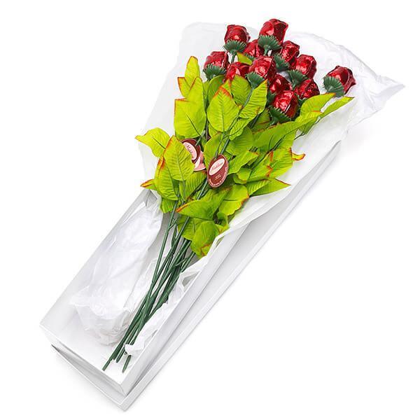 Madelaine Red Foiled Milk Chocolate Roses Bouquet: 12-Piece Florist Box - Candy Warehouse