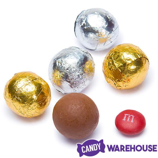 Madelaine Silver & Gold Foiled Milk Chocolate Balls: 5LB Bag - Candy Warehouse