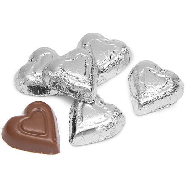 Madelaine Silver Foiled Milk Chocolate Hearts: 5LB Bag - Candy Warehouse