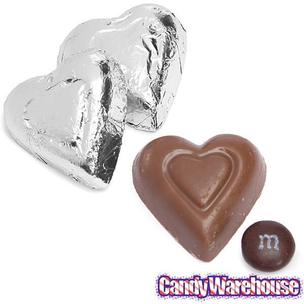 Madelaine Silver Foiled Milk Chocolate Hearts: 5LB Bag - Candy Warehouse