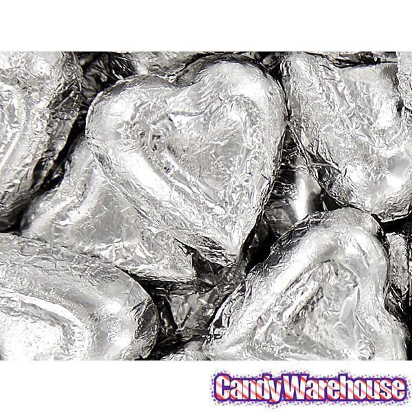 Madelaine Silver Foiled Milk Chocolate Hearts: 5LB Bag - Candy Warehouse