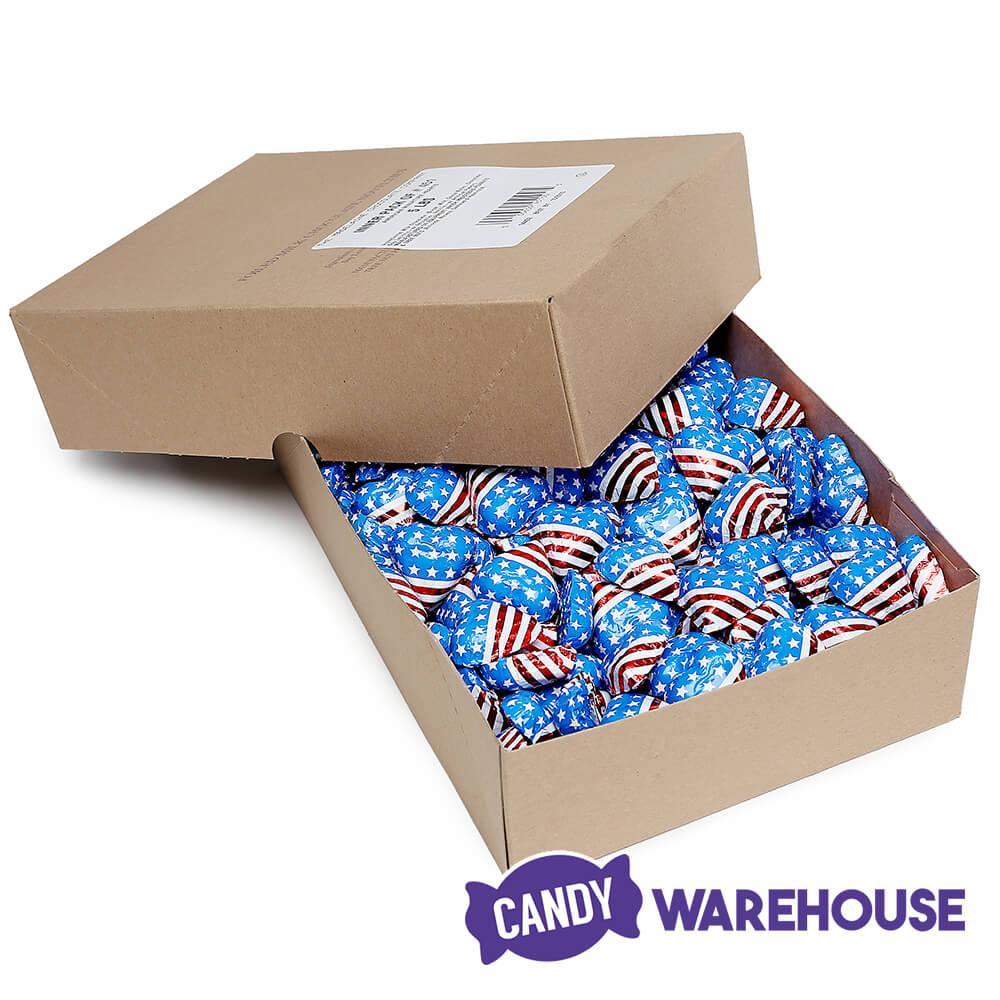 Madelaine USA Flag Foiled Milk Chocolate Hearts: 5LB Box - Candy Warehouse