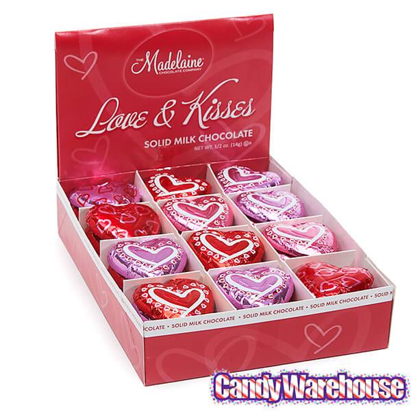 Madelaine Valentine Foiled Large Milk Chocolate Hearts: 60-Piece Box - Candy Warehouse