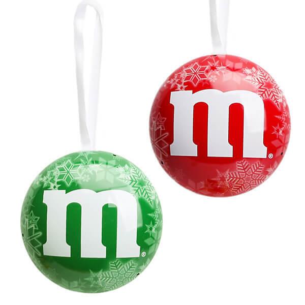 M&amp;M&#39;s Candy Filled Tin Christmas Ornaments: 12-Piece Display - Candy Warehouse