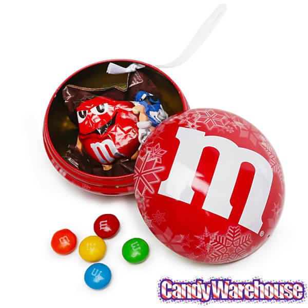 M&amp;M&#39;s Candy Filled Tin Christmas Ornaments: 12-Piece Display - Candy Warehouse