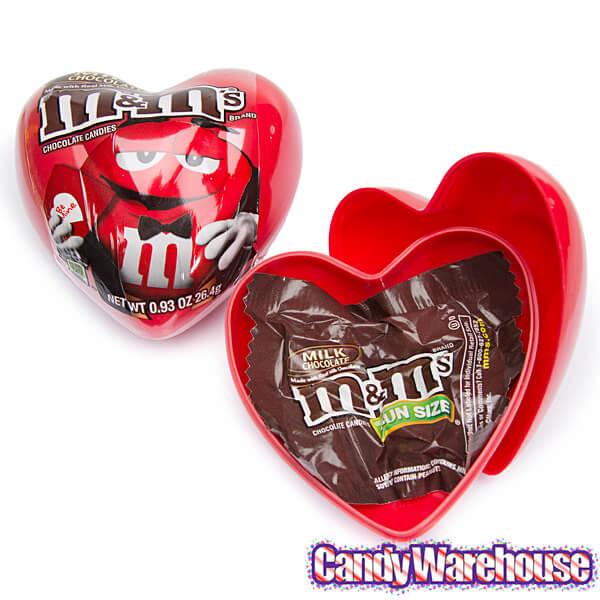 M&M's Candy Filled Valentine Heart Tins: 12-Piece Display - Candy Warehouse