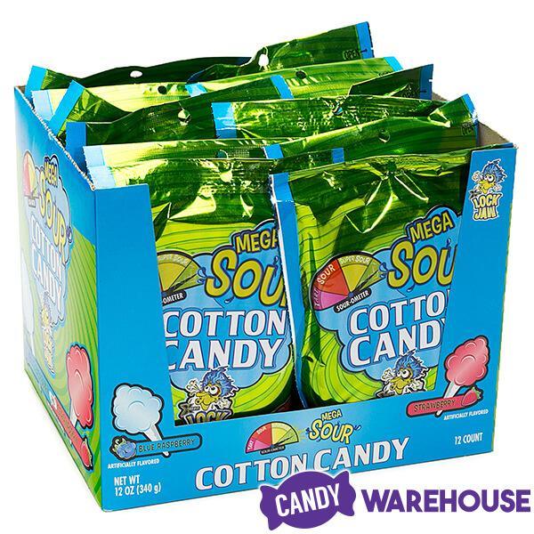 Mega Sour Cotton Candy Packs: 12-Piece Display - Candy Warehouse