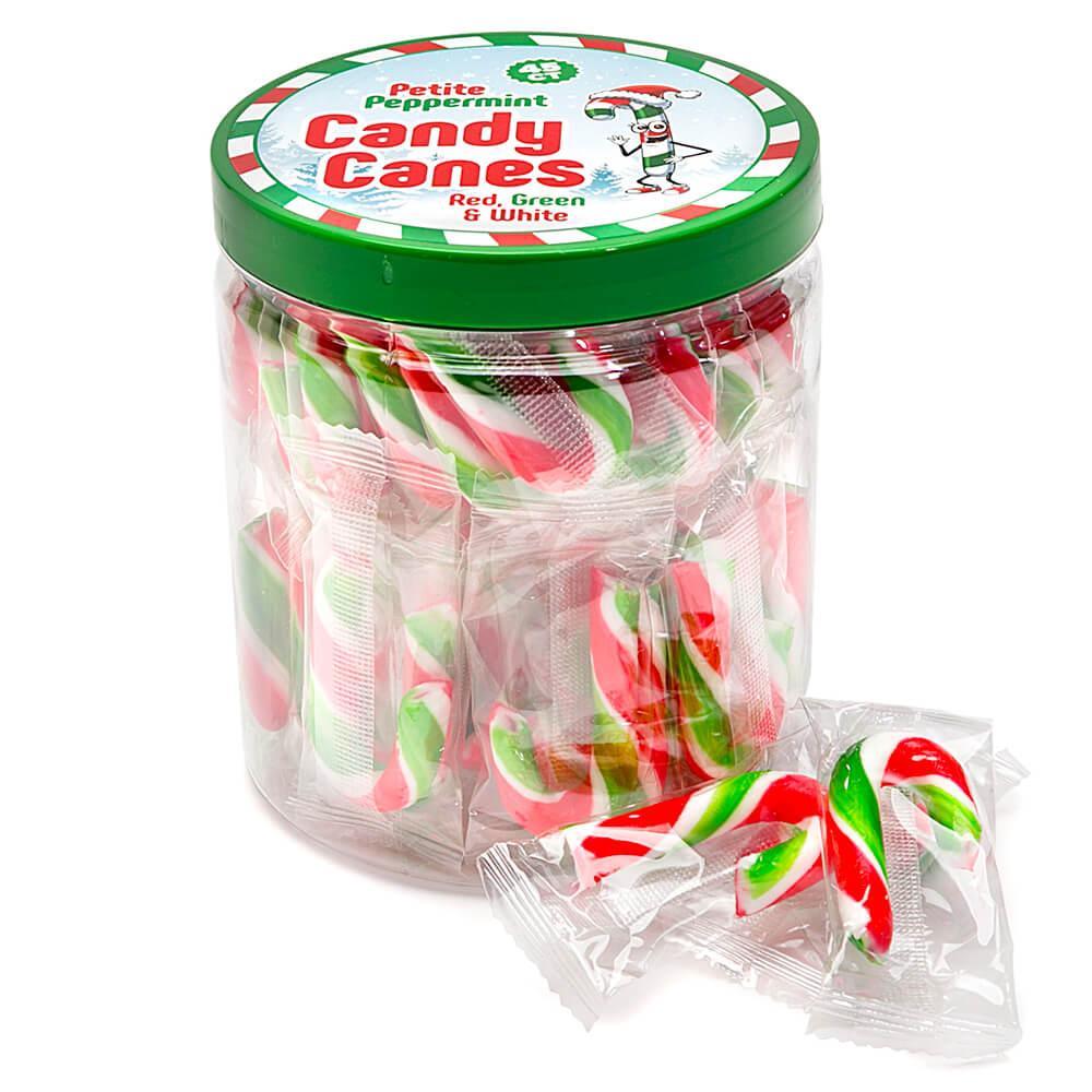 Mini Candy Canes - Red, Green, and White: 45-Piece Jar - Candy Warehouse