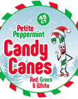 Mini Candy Canes - Red, Green, and White: 45-Piece Jar