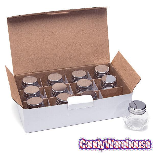 Mini Glass Favor Jars - 1.5-Ounce Candy Jar with Silver Top: 12-Piece Set - Candy Warehouse