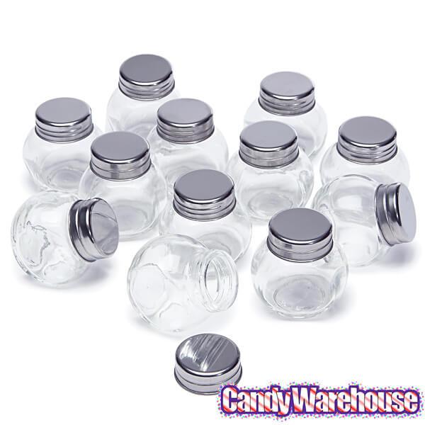 Mini Glass Favor Jars - 1.5-Ounce Candy Jar with Silver Top: 12-Piece Set - Candy Warehouse