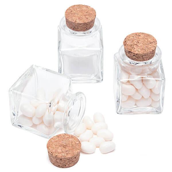 Mini Glass Favor Jars - 1.75-Ounce Square Jar with Cork Stopper: 12-Piece Set - Candy Warehouse