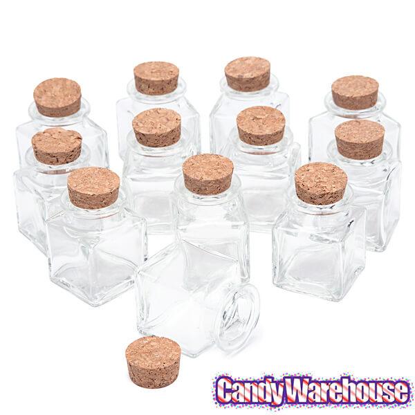 Mini Glass Favor Jars - 1.75-Ounce Square Jar with Cork Stopper: 12-Piece Set - Candy Warehouse