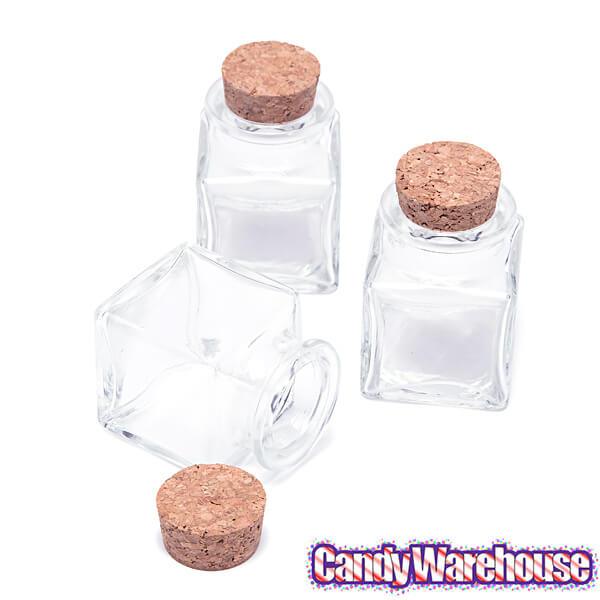 Mini Glass Favor Jars - 1.75-Ounce Square Jar with Cork Stopper: 12-Piece Set - Candy Warehouse