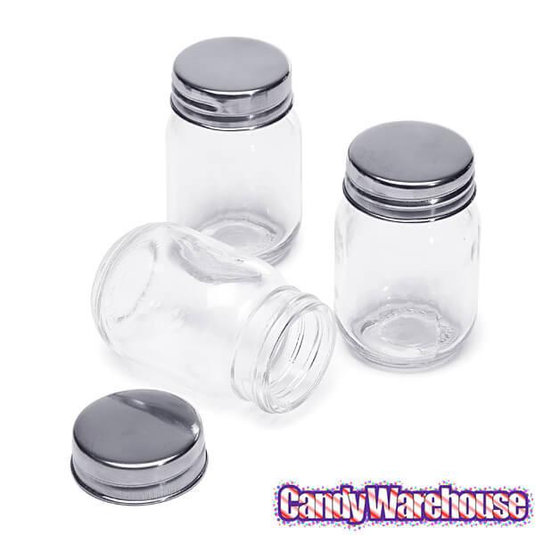 Mini Glass Favor Jars - 2.75-Ounce Mason Jar with Silver Top: 12-Piece Set - Candy Warehouse