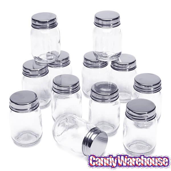 Mini Glass Favor Jars - 2.75-Ounce Mason Jar with Silver Top: 12-Piece Set - Candy Warehouse