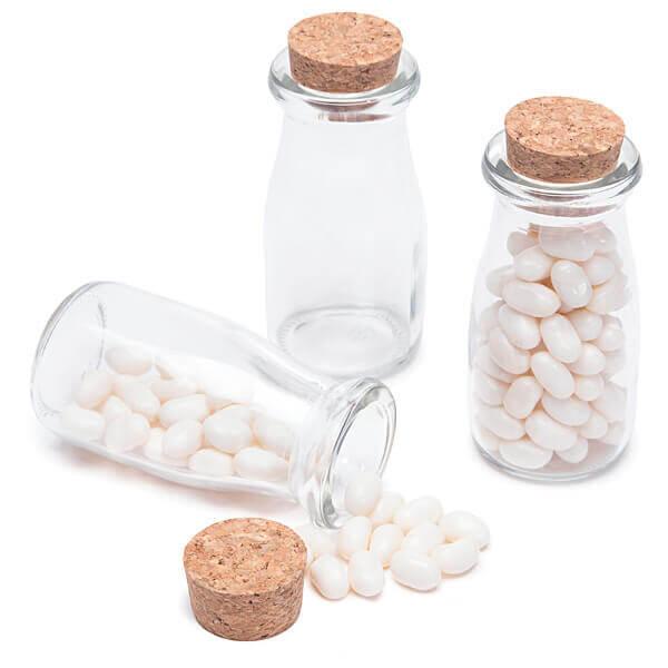 Mini Glass Favor Jars - 3-Ounce Milk Bottle with Cork Stopper: 12-Piece Set - Candy Warehouse