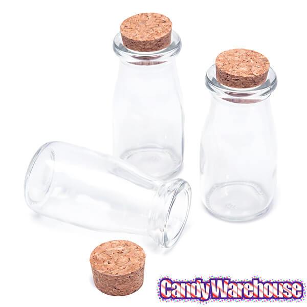 Mini Glass Favor Jars - 3-Ounce Milk Bottle with Cork Stopper: 12-Piece Set - Candy Warehouse