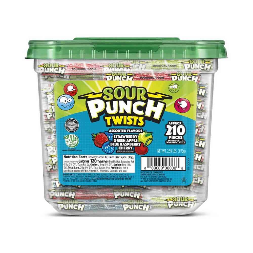 Mini Sour Punch Twists - Wrapped: 210-Piece Tub - Candy Warehouse