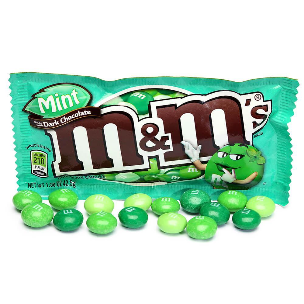 Mint Dark Chocolate M&M's Candy Packs: 24-Piece Box - Candy Warehouse