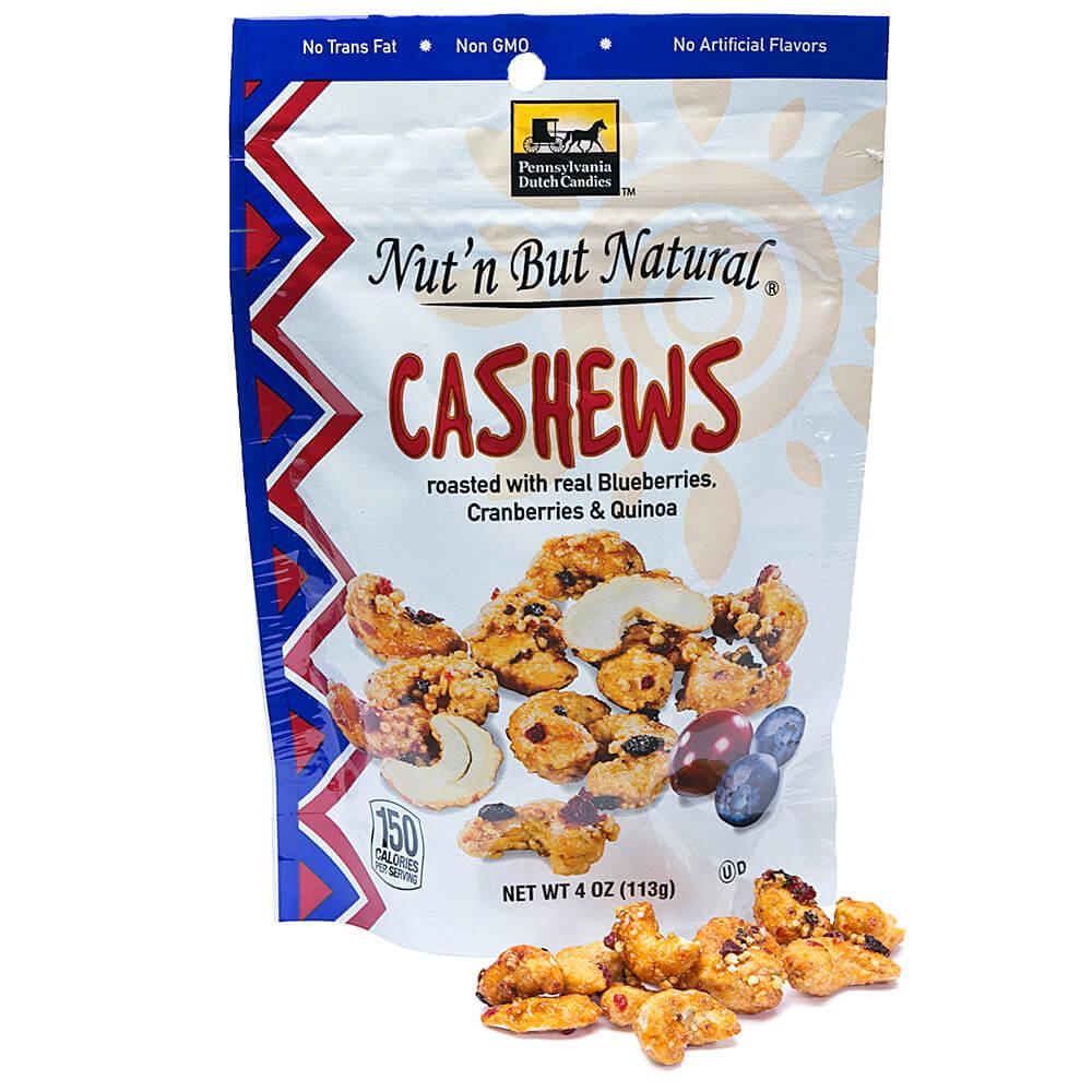 Nut'n But Natural Glazed Cashews with Blueberries, Cranberries & Quinoa: 4-Ounce Bag - Candy Warehouse