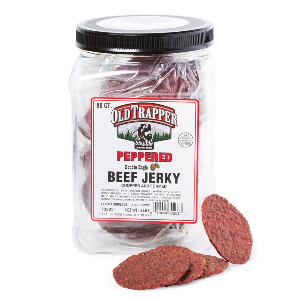 Old Trapper Double Eagle Peppered Beef Jerky 80ct Jar - Candy Warehouse