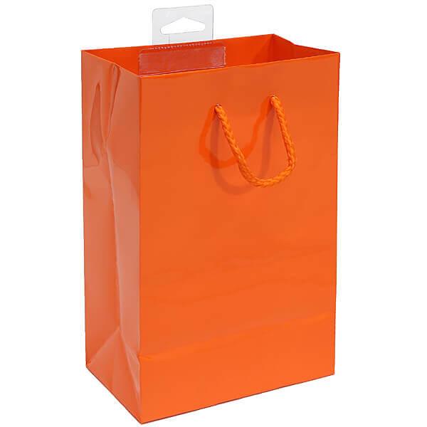 Orange Glossy Candy Bags with Handles - Small: 12-Piece Pack - Candy Warehouse