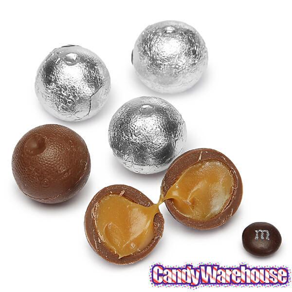 Palmer Foiled Caramel Filled Chocolate Candy Balls - Silver: 5LB Bag - Candy Warehouse