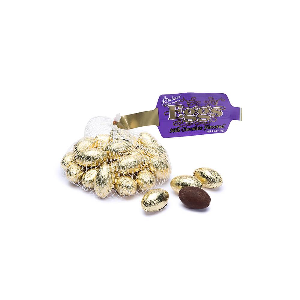 Palmer Gold Foiled Chocolate Eggs in Mesh Bags: 18-Piece Box - Candy Warehouse