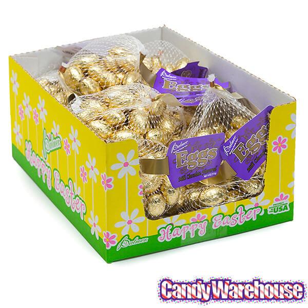 Palmer Gold Foiled Chocolate Eggs in Mesh Bags: 18-Piece Box - Candy Warehouse