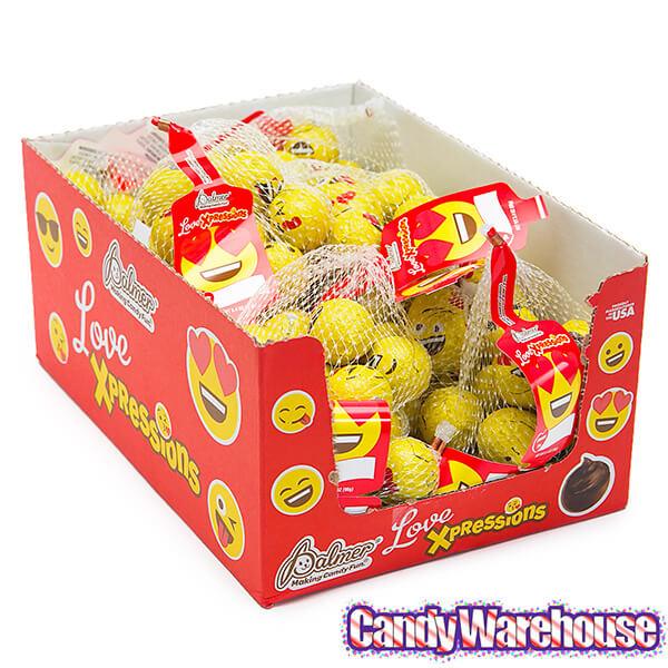 Palmer Love Xpressions Valentine Emojis Foiled Chocolate Balls in Mesh Bags: 18-Piece Box - Candy Warehouse