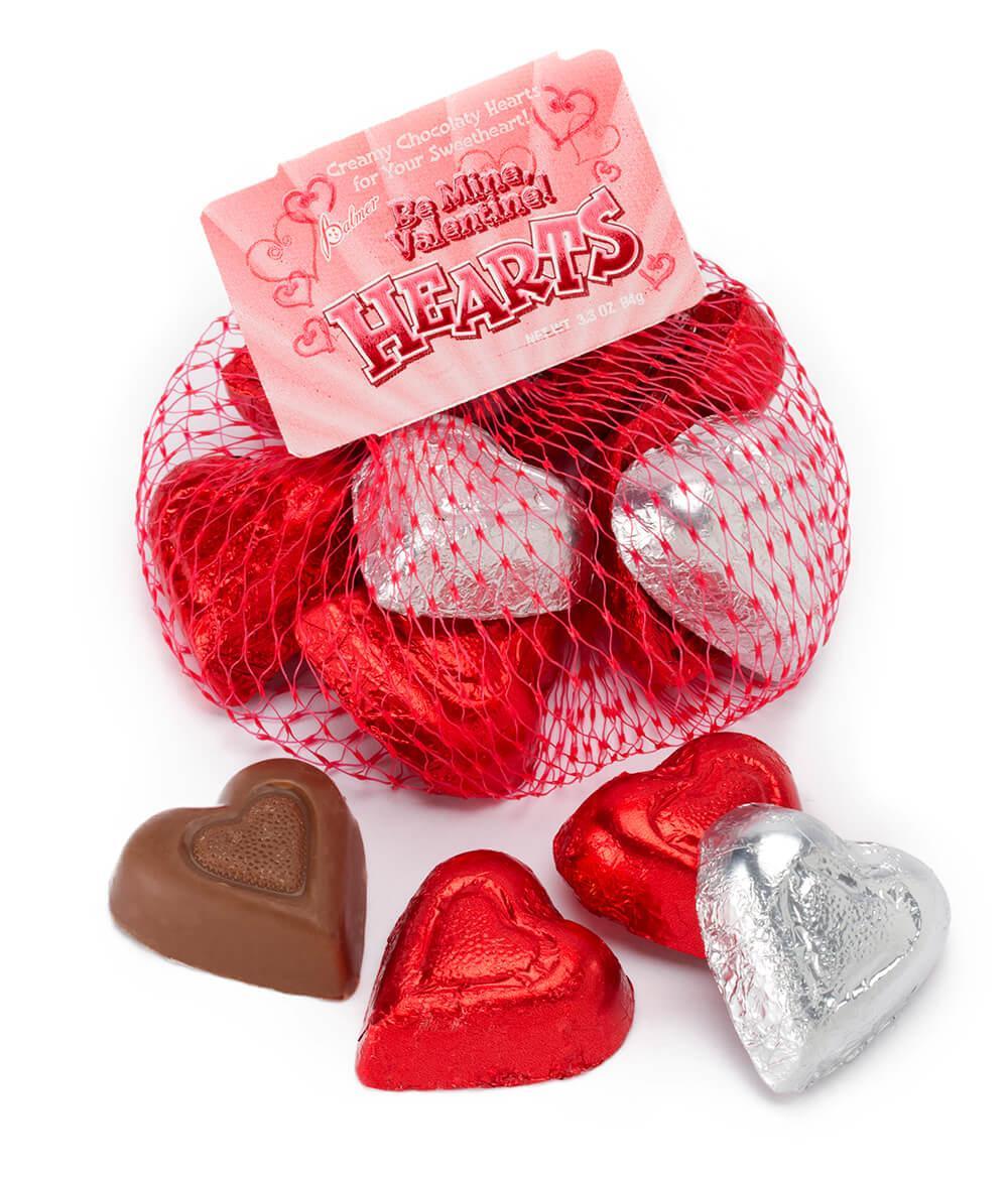 Palmer Valentine Chocolate Hearts in Mesh Bags: 18-Piece Box - Candy Warehouse