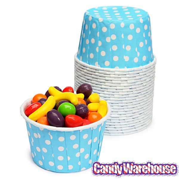 Paper 4-Ounce Candy Cups - Baby Blue Polka Dots: 25-Piece Pack - Candy Warehouse