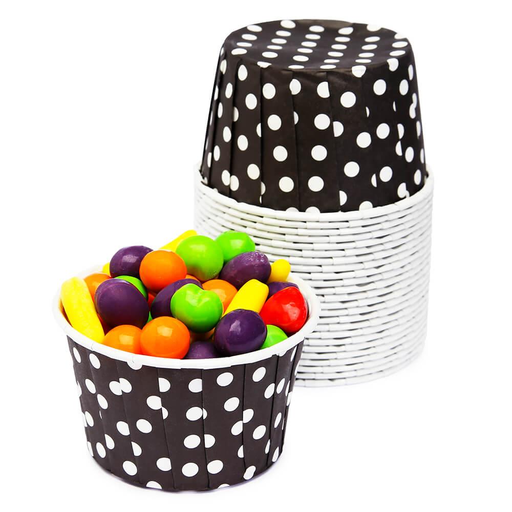 Paper 4-Ounce Candy Cups - Black Polka Dots: 25-Piece Pack - Candy Warehouse