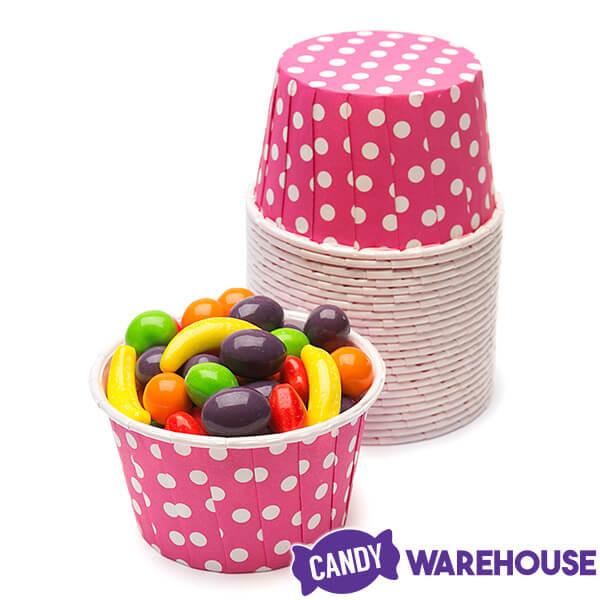 Paper 4-Ounce Candy Cups - Hot Pink Polka Dots: 25-Piece Pack - Candy Warehouse