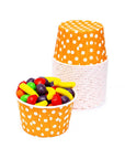 Paper 4-Ounce Candy Cups - Orange Polka Dots: 25-Piece Pack - Candy Warehouse