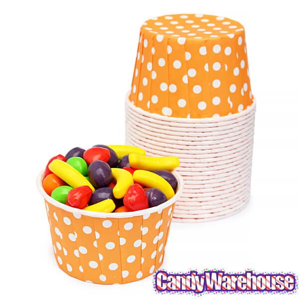 Paper 4-Ounce Candy Cups - Orange Polka Dots: 25-Piece Pack - Candy Warehouse