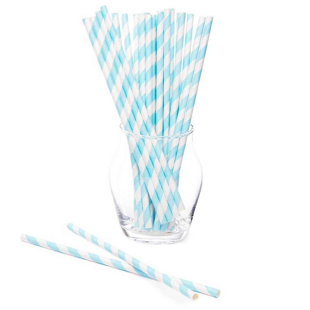 Paper 7.75-Inch Drinking Straws - Baby Blue Stripes: 25-Piece Pack