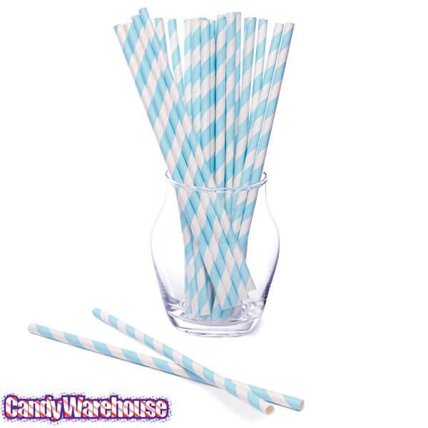 Paper 7.75-Inch Drinking Straws - Baby Blue Stripes: 25-Piece Pack