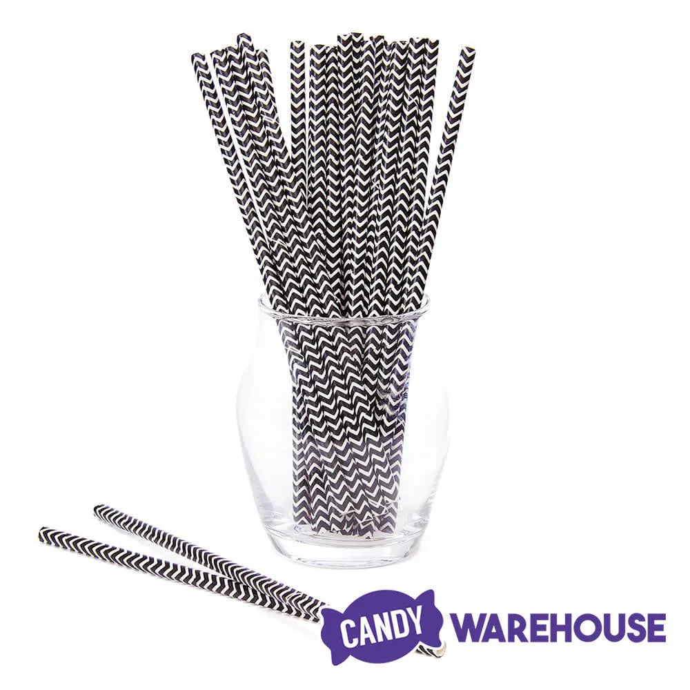 Paper 7.75-Inch Drinking Straws - Black Chevron Stripes: 25-Piece Pack