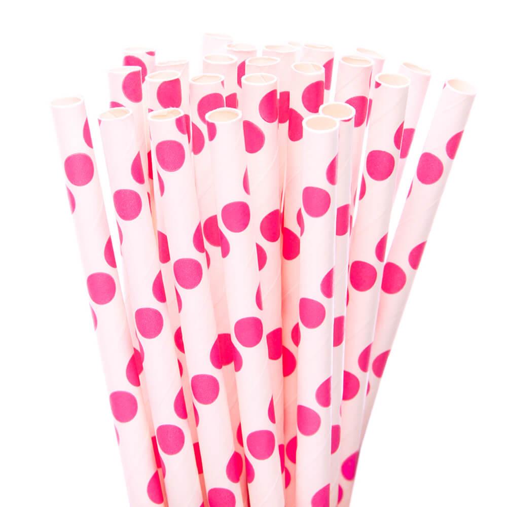 Paper 7.75-Inch Drinking Straws - Bubblegum Pink Polka Dots: 25-Piece Pack