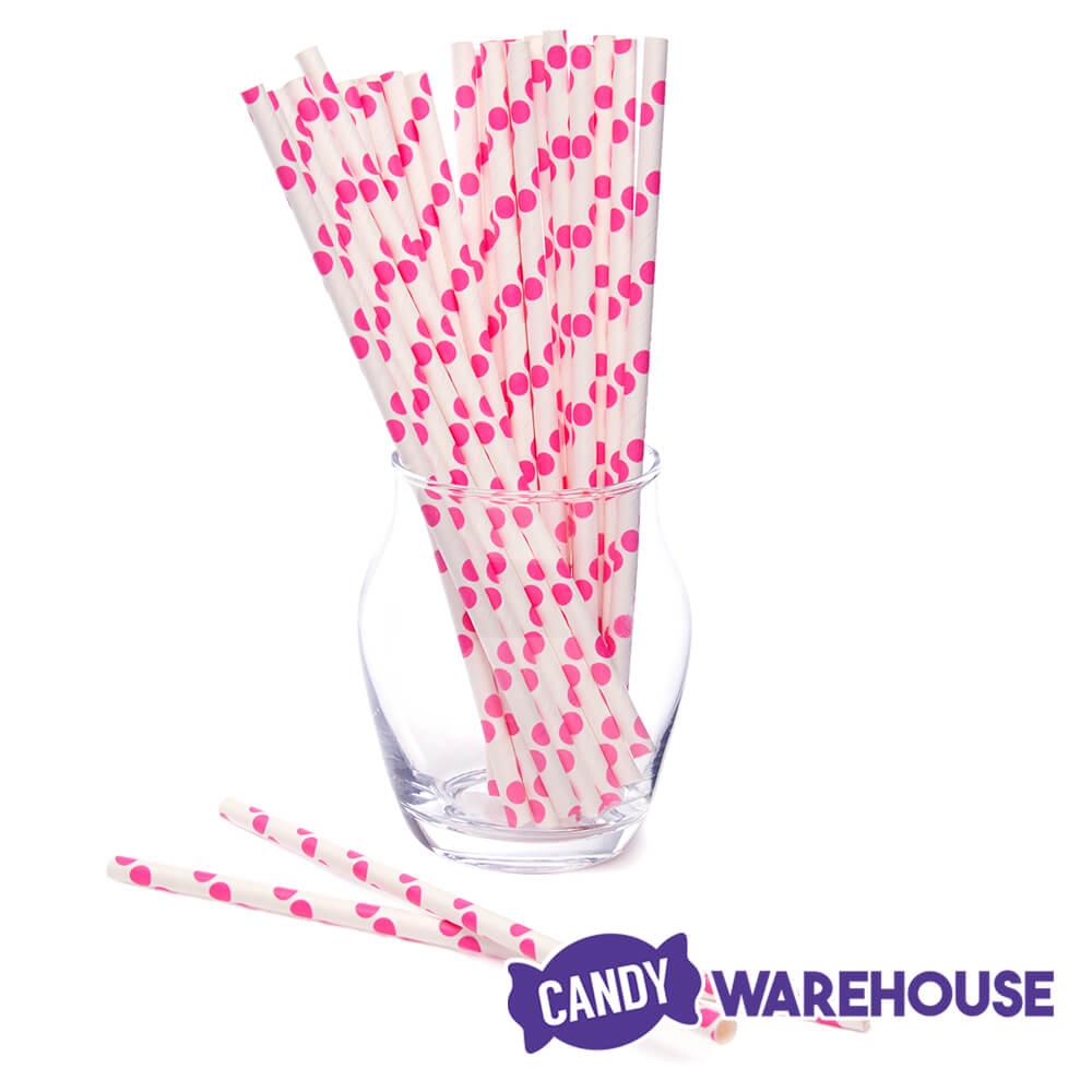 Paper 7.75-Inch Drinking Straws - Bubblegum Pink Polka Dots: 25-Piece Pack - Candy Warehouse