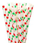 Paper 7.75-Inch Drinking Straws - Christmas Red and Green Polka Dots: 25-Piece Pack - Candy Warehouse