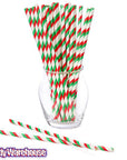 Paper 7.75-Inch Drinking Straws - Christmas Red and Green Stripes: 25-Piece Pack - Candy Warehouse